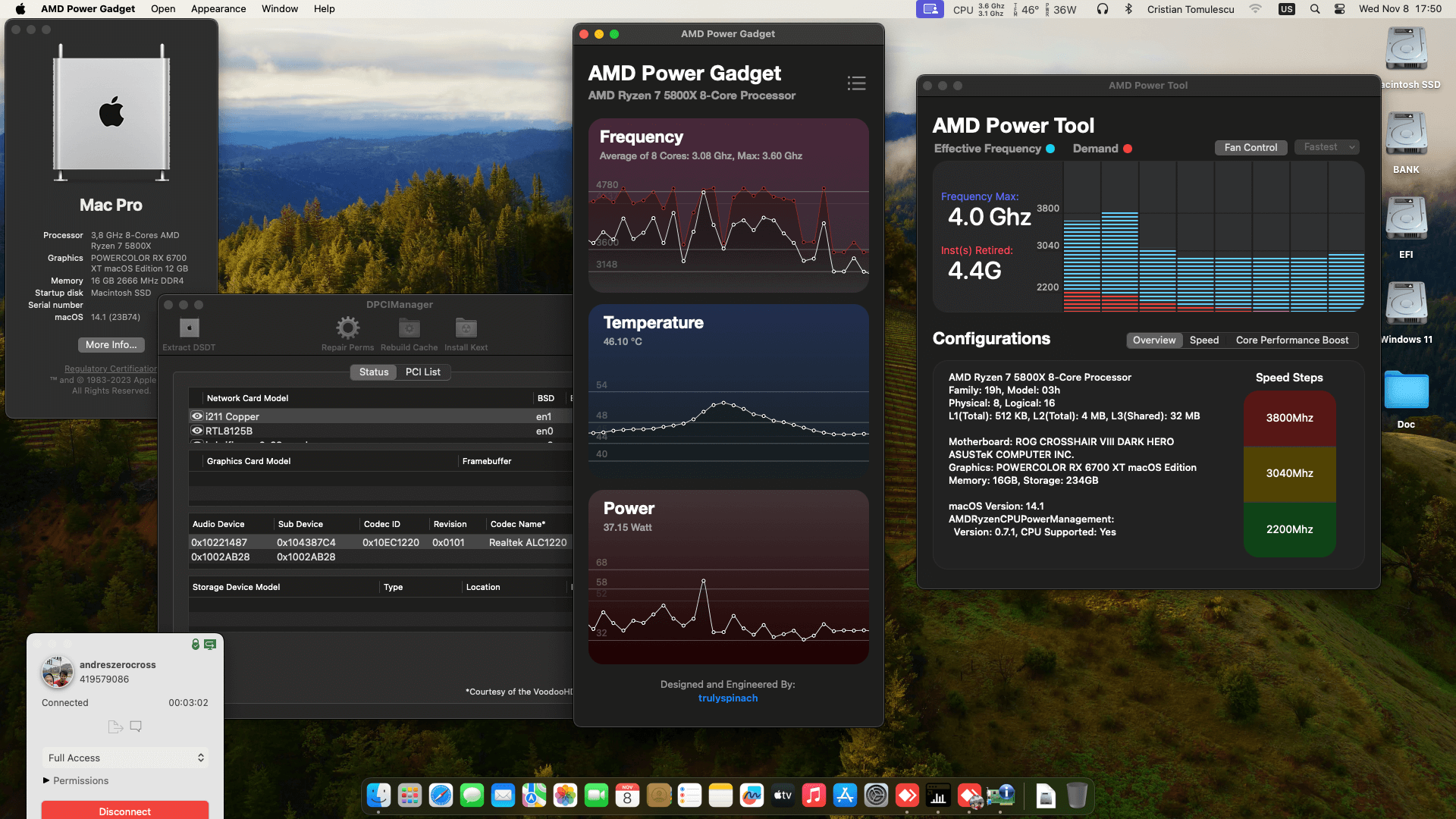 Success Hackintosh macOS Sonoma 14.1 Build 23B74 in Asus ROG Crosshair VIII Dark Hero + AMD Ryzen 7 5800X + PowerColor RX 6700 XT